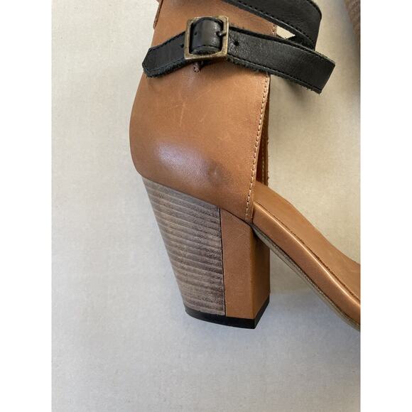 Fabianelli Sandals Heels Open Toe Strappy Leather Brown Black FLAW - Picture 5 of 15